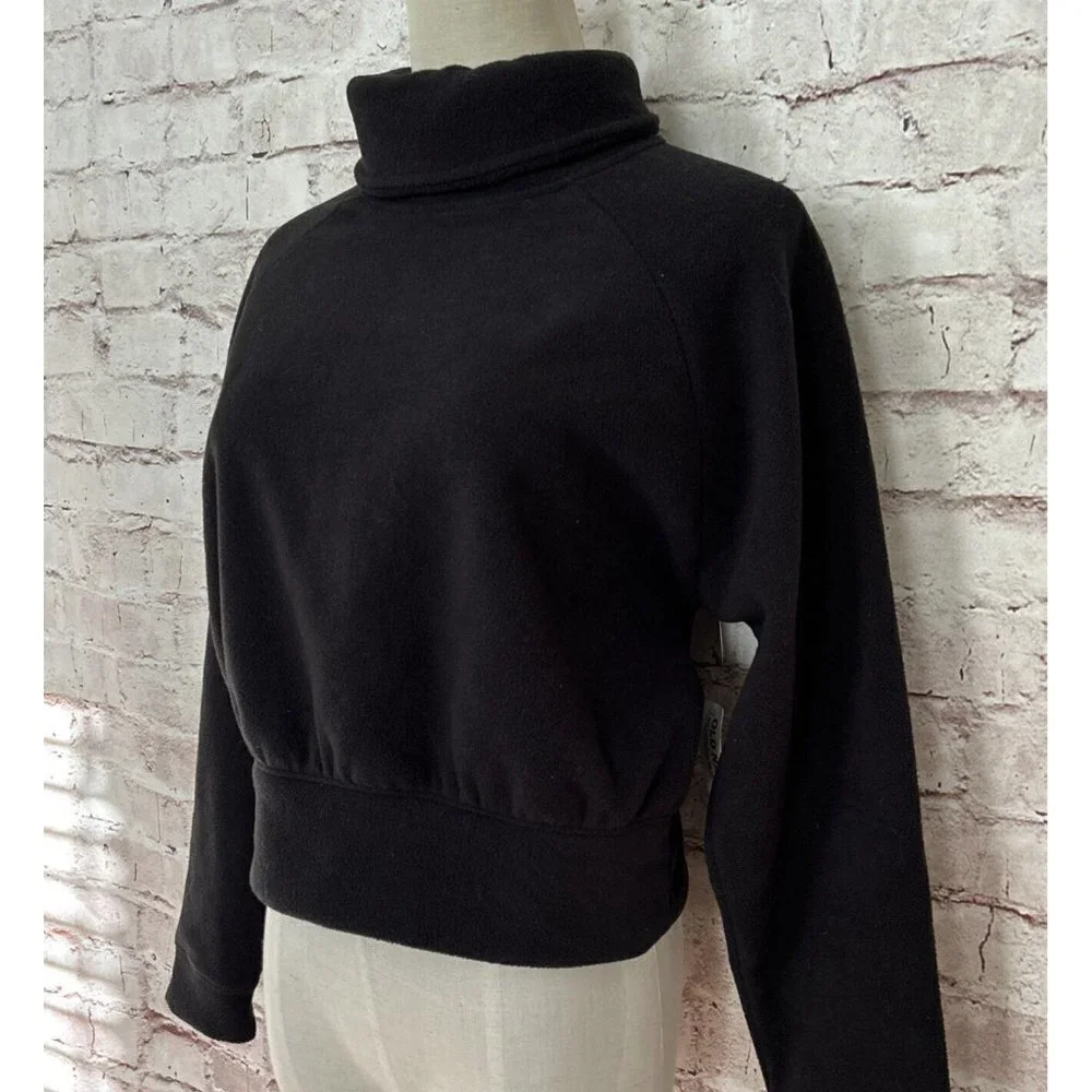 OLD NAVY GO WARM Girls XL 14-16 Black Fleece Cropped Pullover Cowl Neck Top NEW